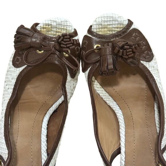 Zara Woman Brown Leather Tassel Heels Size 39 EU / 8.5 US Platform Woven - Picture 5 of 9